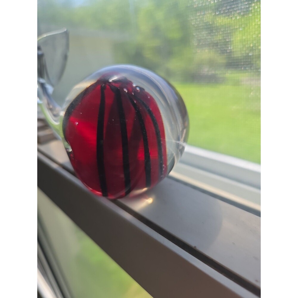 Vintage Art Glass Whale Paperweight Clear Red Black Stripes 5" Long Blown - Picture 3 of 7